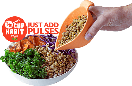 Bowl of healthy food with a half-cup of pulses